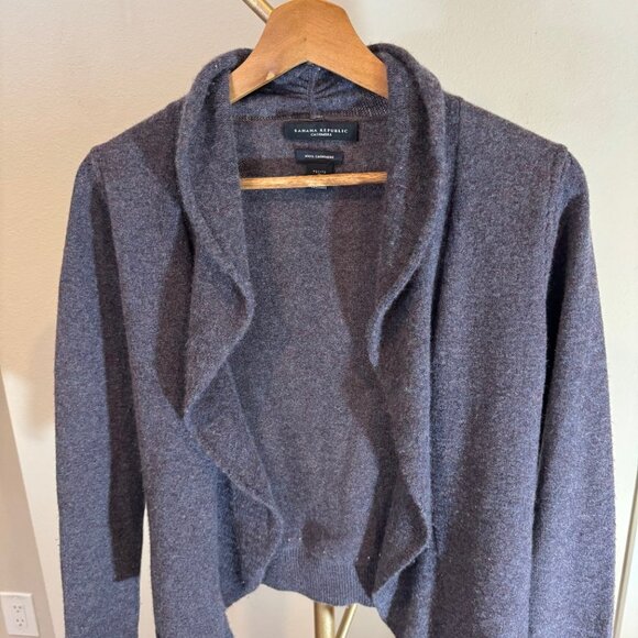 🍌Republic 100% Cashmere Wavy Collar Pinhole Trim Open Cardigan Gray Womens SP - Picture 3 of 8